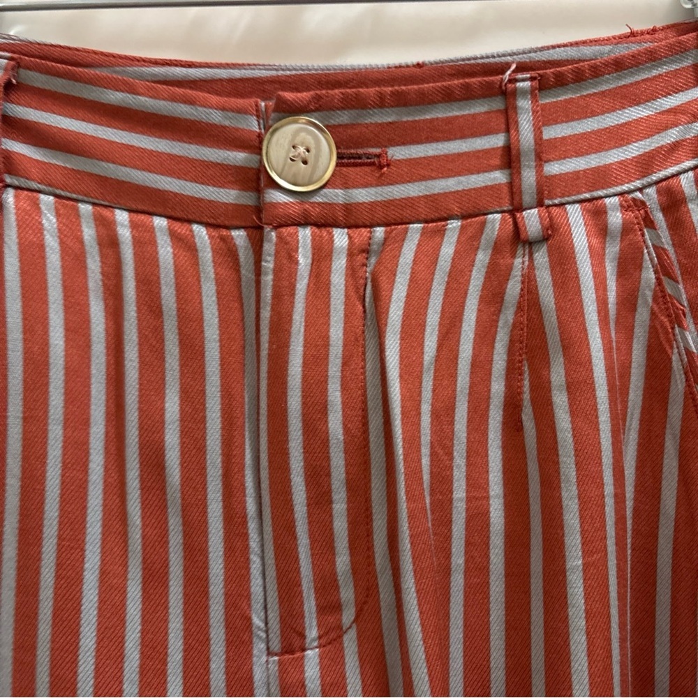 Maeve Anthropologie Alzira Orange Wide-Leg Pants Striped Boho Chic Size 2 Flare - Picture 3 of 5